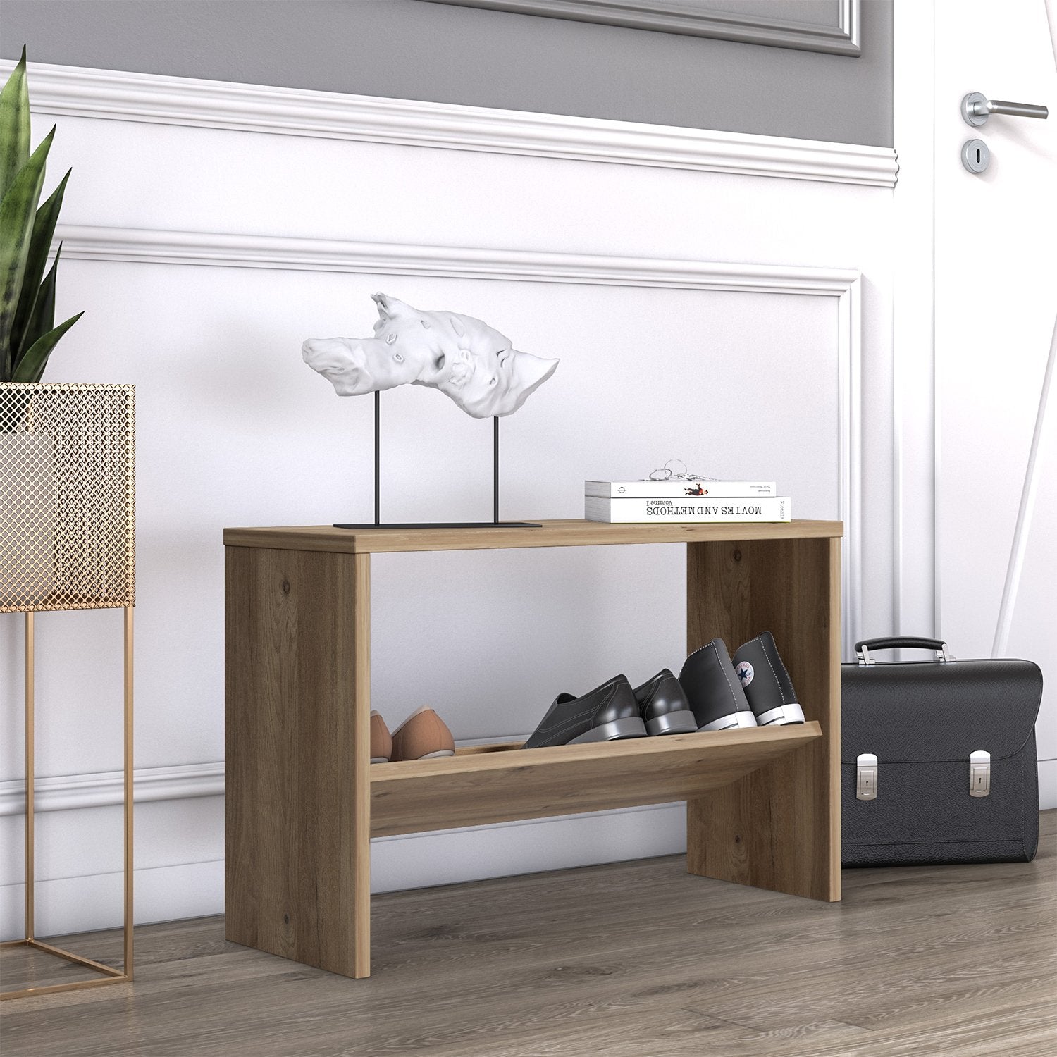 Mio 4 Pair Shoe Cabinet with Bench by Ruumstore White